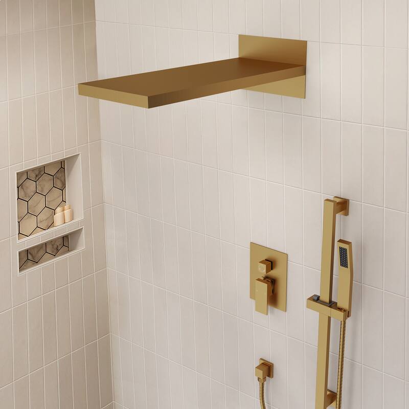 Dual-Function Wall Mounted Waterfall & Rainfall Shower Faucet Set With Rough-In Valve - 22"*10"