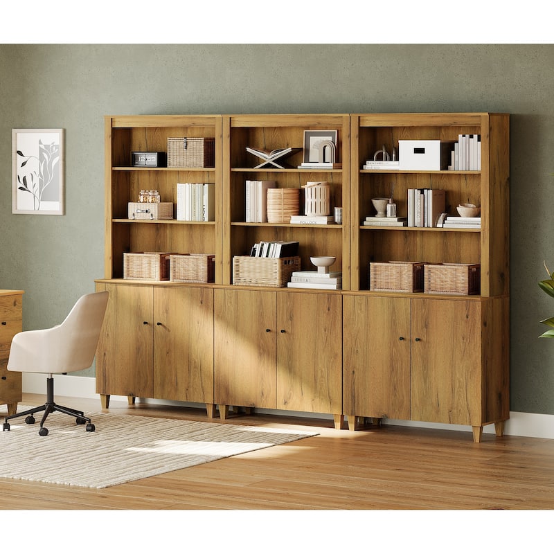 WAMPAT Modern 71" Tall Bookcase with Cabinets, 3 Columns 5-Tier