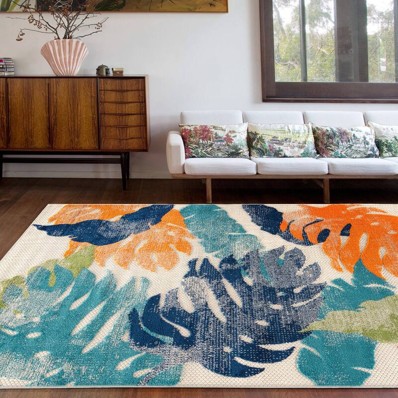 Arles Palm Floral Leaves Indoor/Outdoor Area Rug