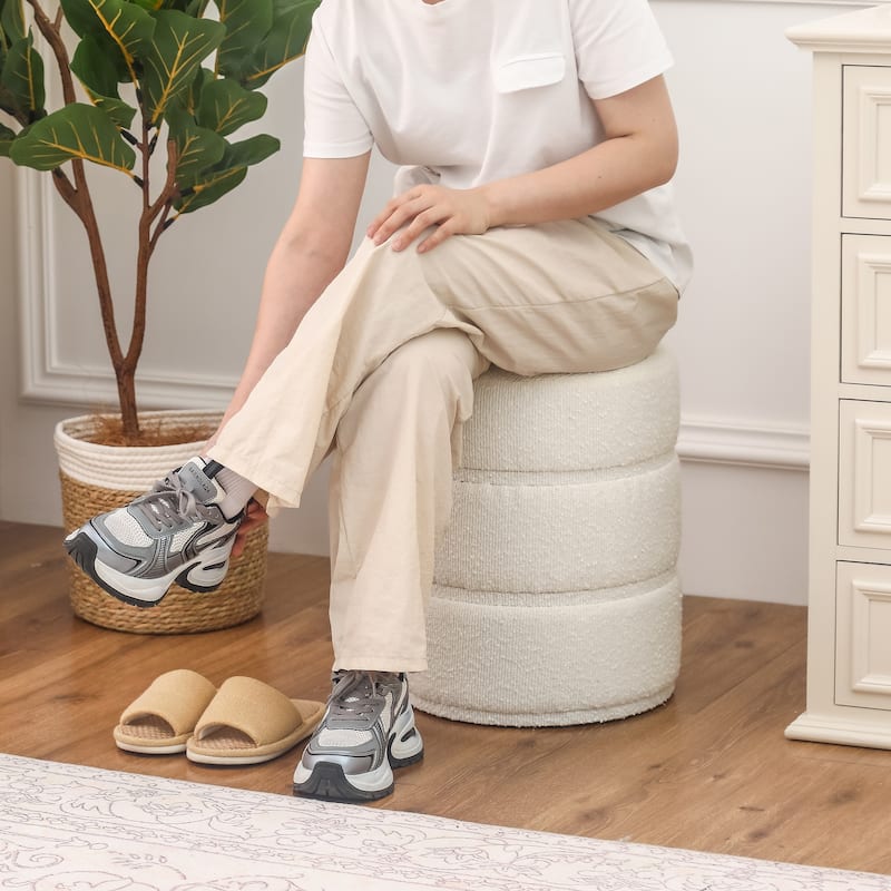 Adeco Round Ottoman 17.9" Height Footrest Vanity Stool