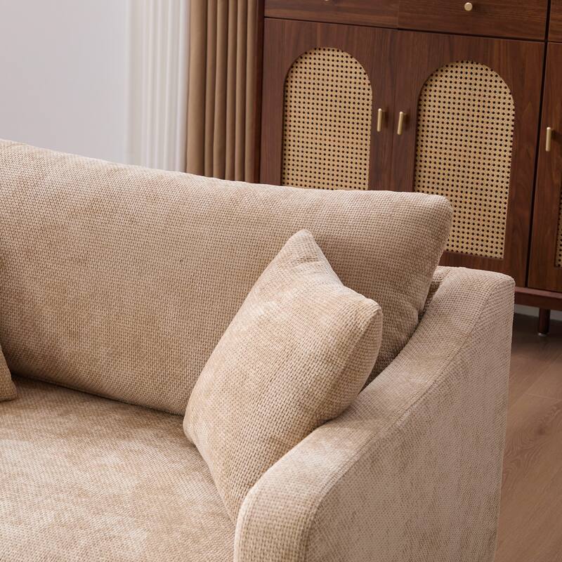 45.27" W Modern Chenille Armchair with Metal Legs, Upholstered Accent Chair with 2 Bolster Pillows for Living Room & Office