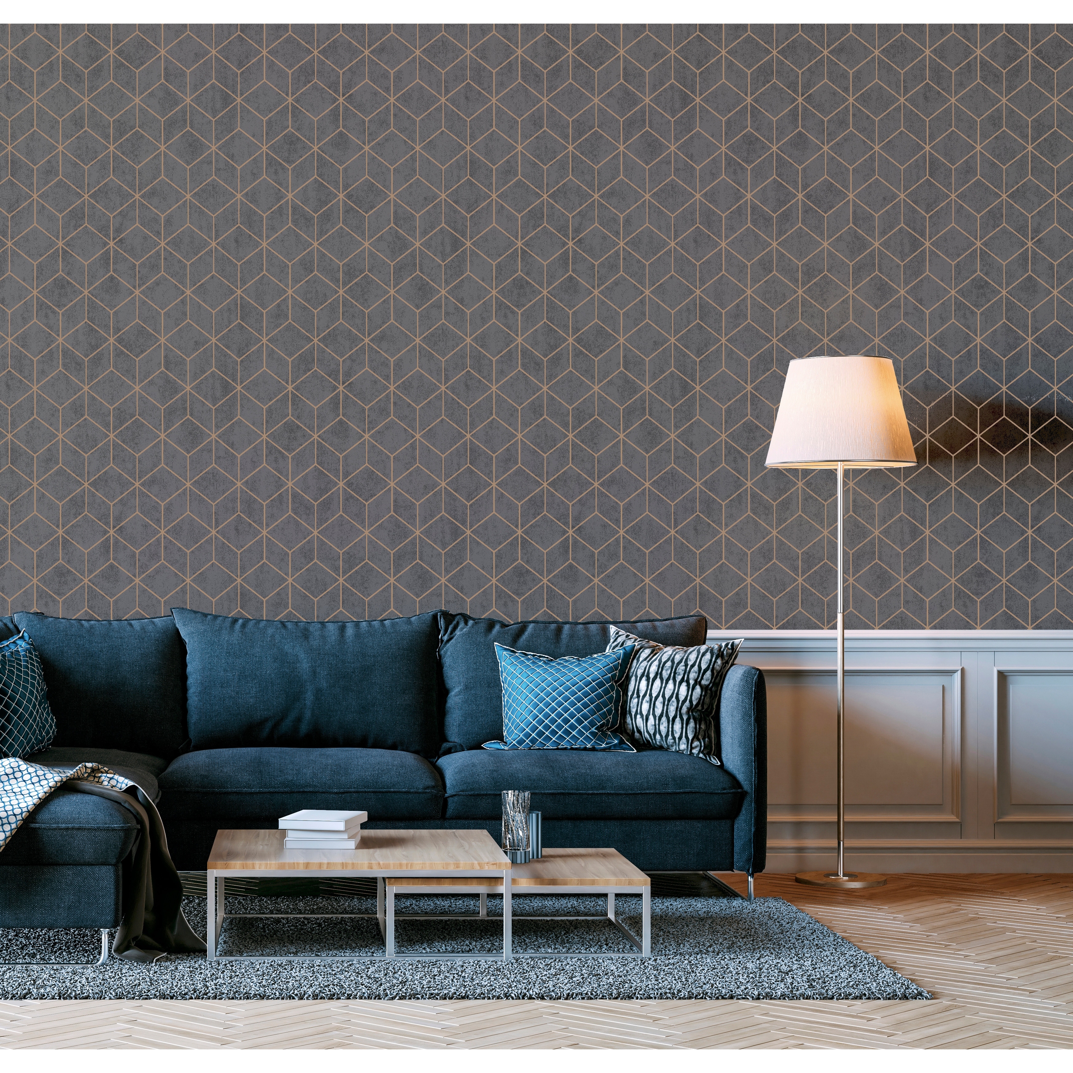 Arthouse Box Geo Charcoal Copper Wallpaper Overstock 32864892 Living room wallpaper for walls: overstock com