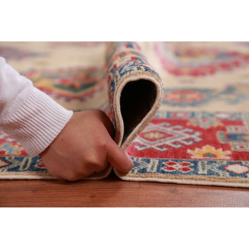 Hand Knotted Oriental 100% Wool Carpet Traditional Geometric Beige & Ivories Kazak Area Rug - 11' 0'' X 7' 9''