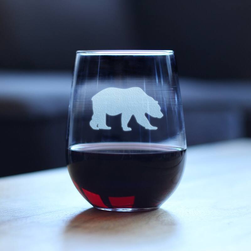 Bear Silhouette - Stemless Wine Glass - Rustic Cabin Gifts - 17 Ounce