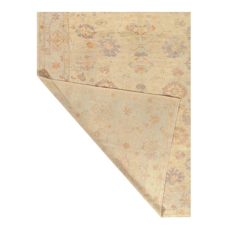 Turkish Oushak Hand-Knotted Wool Ivory Area Rug - 10' x 13' - 10' x 13' - 10' x 13' - Cream/Onyx