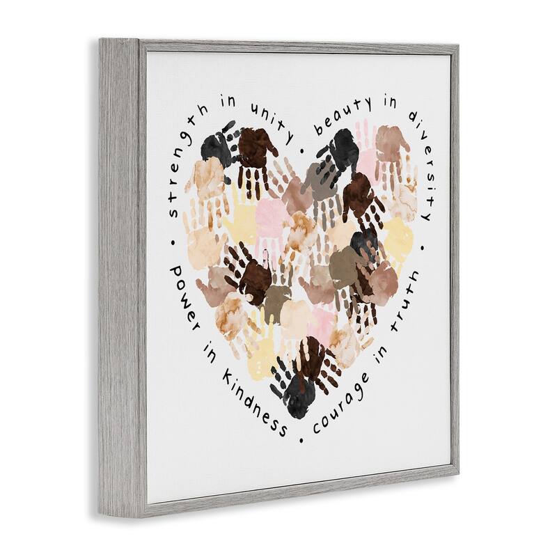 Stupell Powerful Strength In Unity Phrase Handprint Heart Framed Wall Art, 12x12