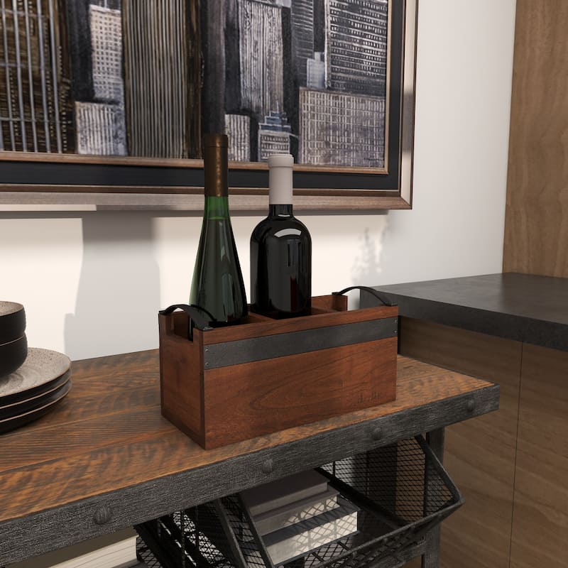 Modern Mango Wood 3 Section Tray with Black Metal Handles - Brown or Beige