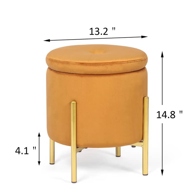ADECO Modern Upholstered Velvet Storage Ottoman Round Vanity Chair