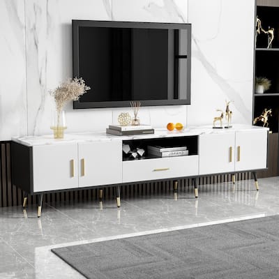 Stylish 71" TV Console for TVs up to 80", Multi-Purpose Entertainment Center with 2 Cabinets & Open Storage