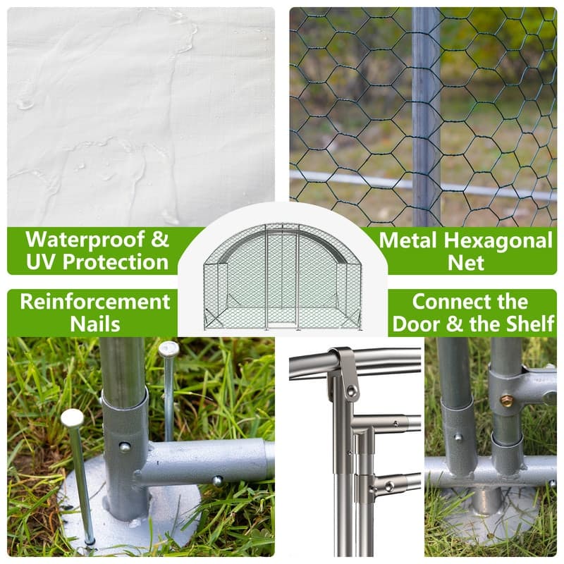 Large Walk-In Metal Chicken Coop – Dome-Shaped Poultry Run with Waterproof & UV-Resistant Cover, Heavy-Duty 1" Tube Frame .