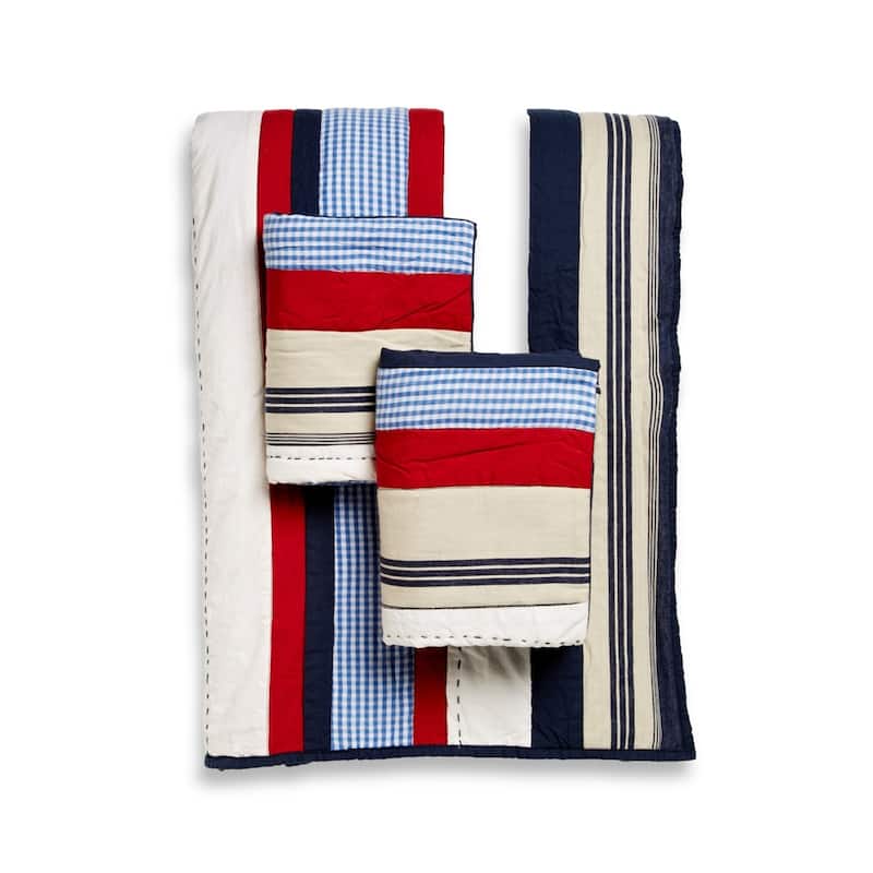 Cameron Red/ Blue Striped Quilt Set