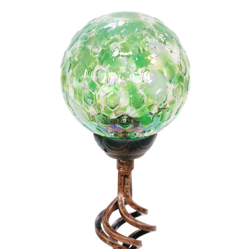 Exhart Solar Pearlized Honeycomb Glass Ball Garden Stake with Metal Finial, 4 by 31 Inches