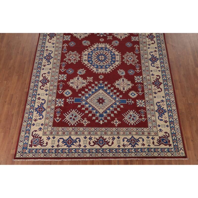 Geometric Red Kazak Area Rug Wool Carpet - 8'0" x 11'8"