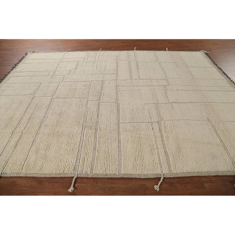 Moroccan Oriental Area Rug Hand-Knotted Abstract Wool Carpet - 8'1"x 10'11"