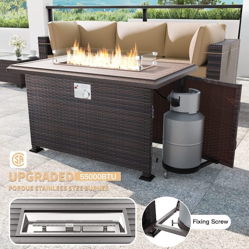 Kullavik 10 Pieces Outdoor Patio Furniture Set with Fire Pit Table