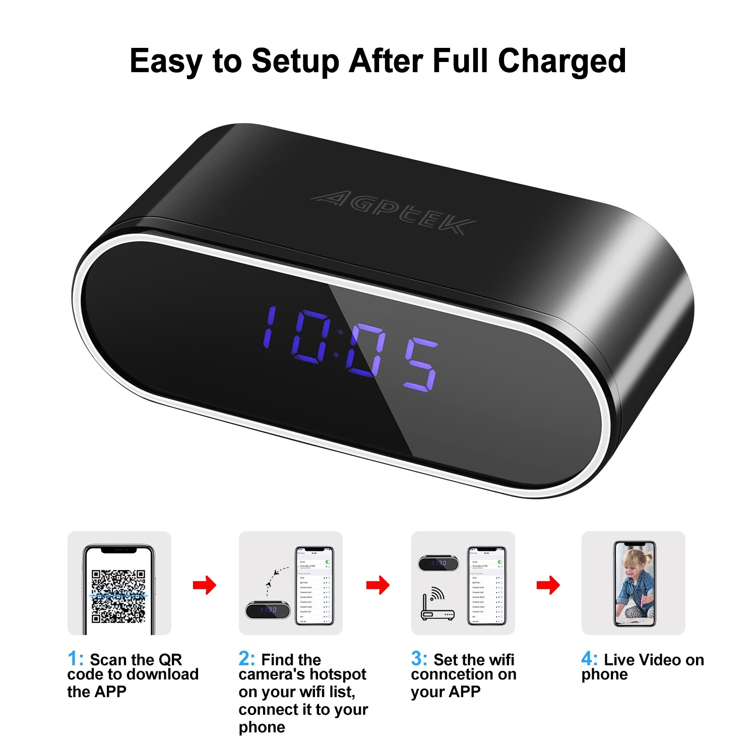 Hd 1080p Wifi Ip Spy Hidden Camera Dvr Ir Motion Detection Security Alarm Clock Surveillance Dvrs Nvrs Video Recorder