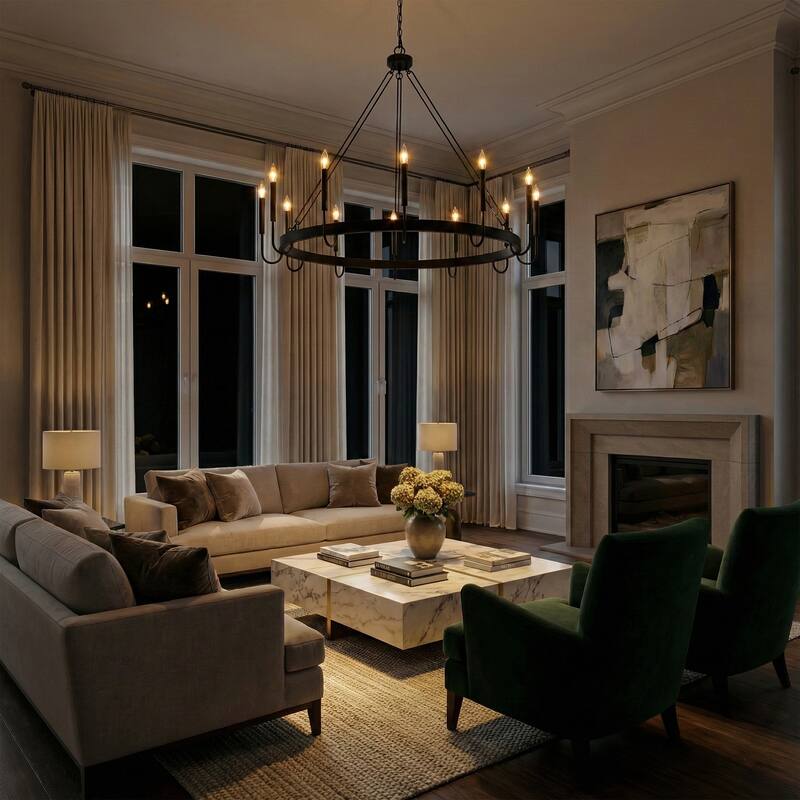 Kiro 12-light 46In Farmhouse Candle Wagon Wheel Chandelier with UL Certified - 46''