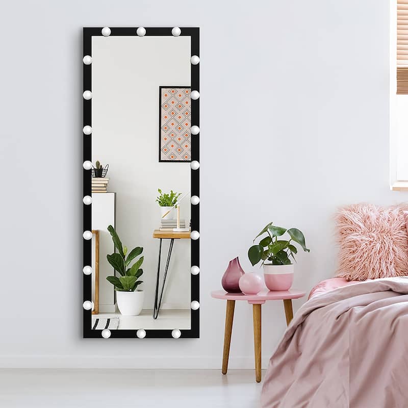 63 Inch Rectangular Framed Dimmable Wall Mounted LED Full Length Mirror - Black