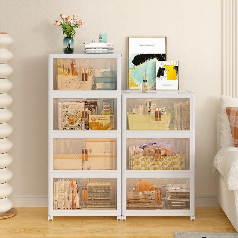 VECELO Storage Bins with Lids, Stackable Storage Bins with Wheels & Folding Plastic Storage Boxes
