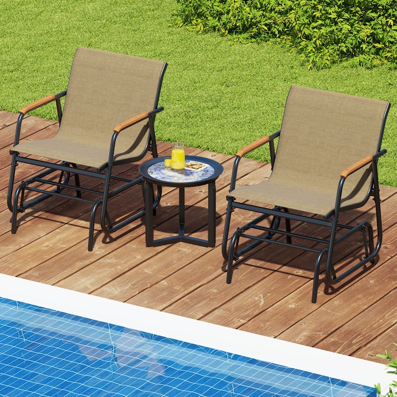 Gymax Patio Glider Chair Set of 2 w/ Curved Teak Armrests & Breathable
