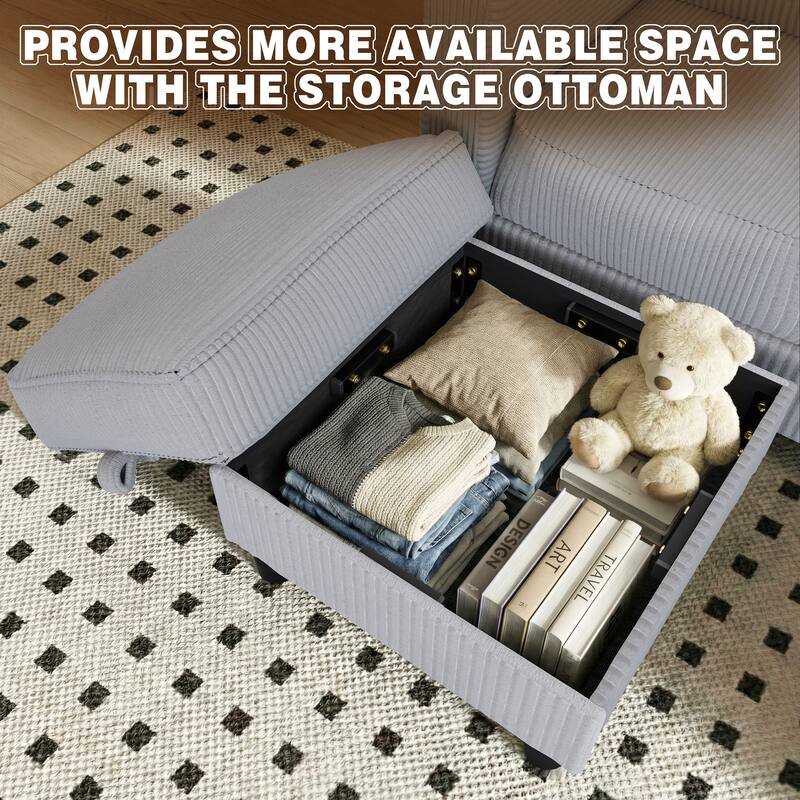 76'' Modern L-Shaped Sofa Couch with Movable Ottoman & Storage