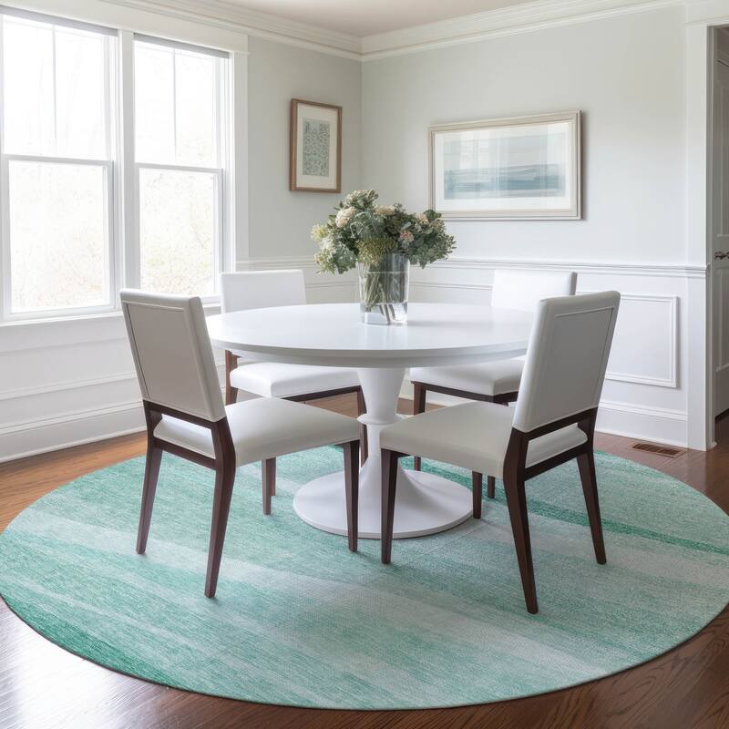 Machine Washable Indoor/ Outdoor Contemporary Deco Chantille Rug - Aqua - 8' x 8'