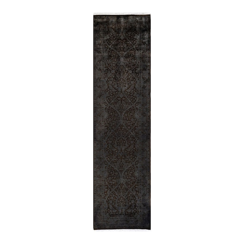 Overton Hand Knotted Wool Vintage Inspired Modern Contemporary Overdyed Gray Runner Rug - 2' 7" x 10' 4"