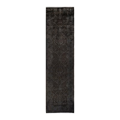 Overton Hand Knotted Wool Vintage Inspired Modern Contemporary Overdyed Gray Runner Rug - 2' 7" x 10' 4"