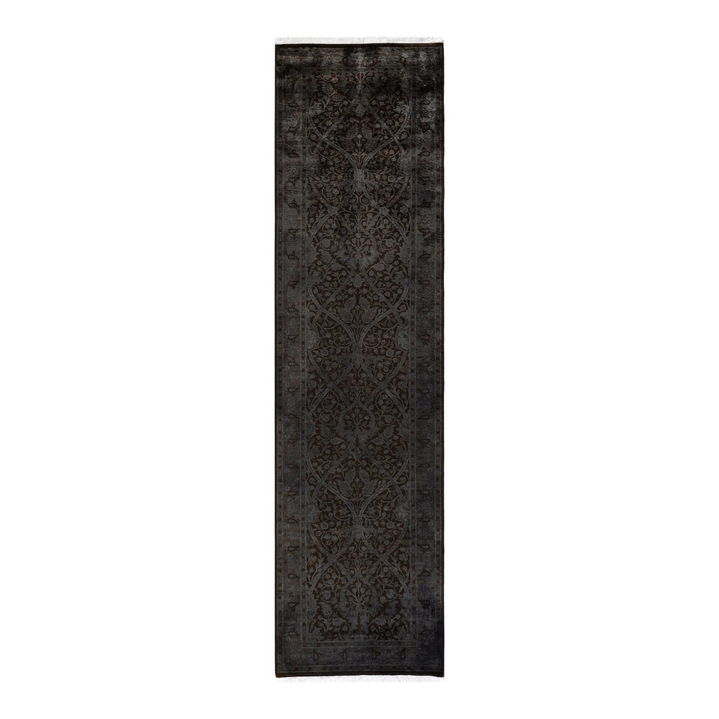 Overton Hand Knotted Wool Vintage Inspired Modern Contemporary Overdyed Gray Runner Rug - 2' 7" x 10' 4"