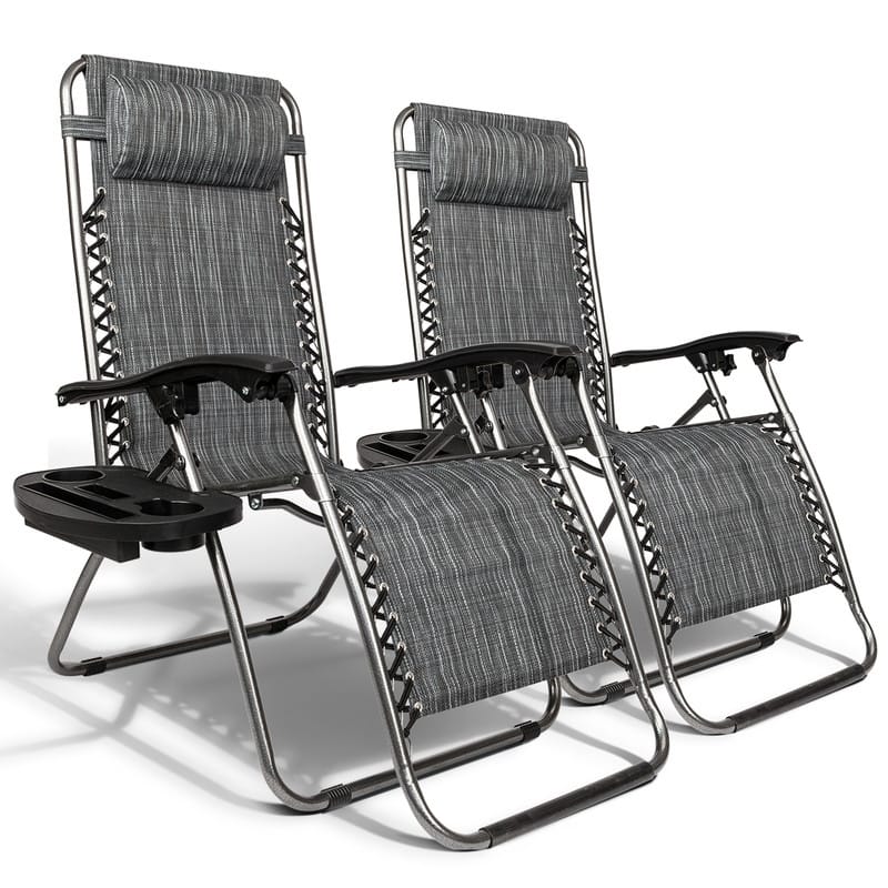 Outdoor Lawn Folding Zero Gravity Chaise Recliners (Set of 2) - Grey