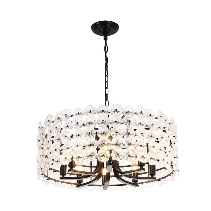 Mid-Century 8-Light Glass Blossom Round Cage Chandelier 25.6 in