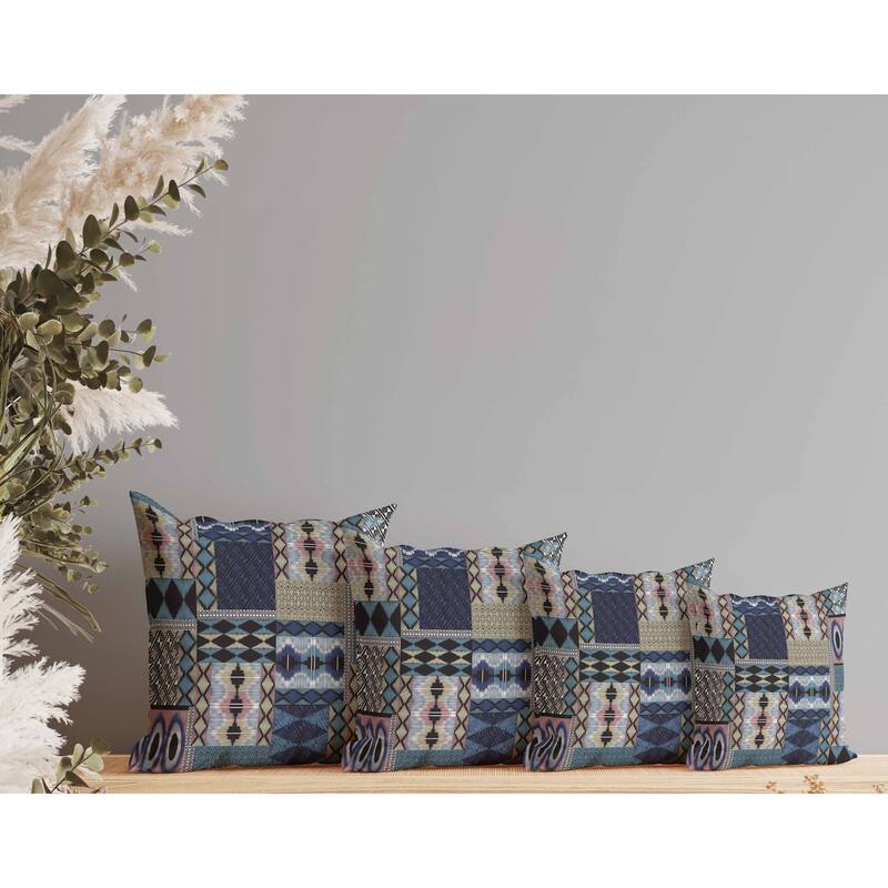 Patched Perfection Indoor/Outdoor Reversible Throw Pillow Blue and Pink