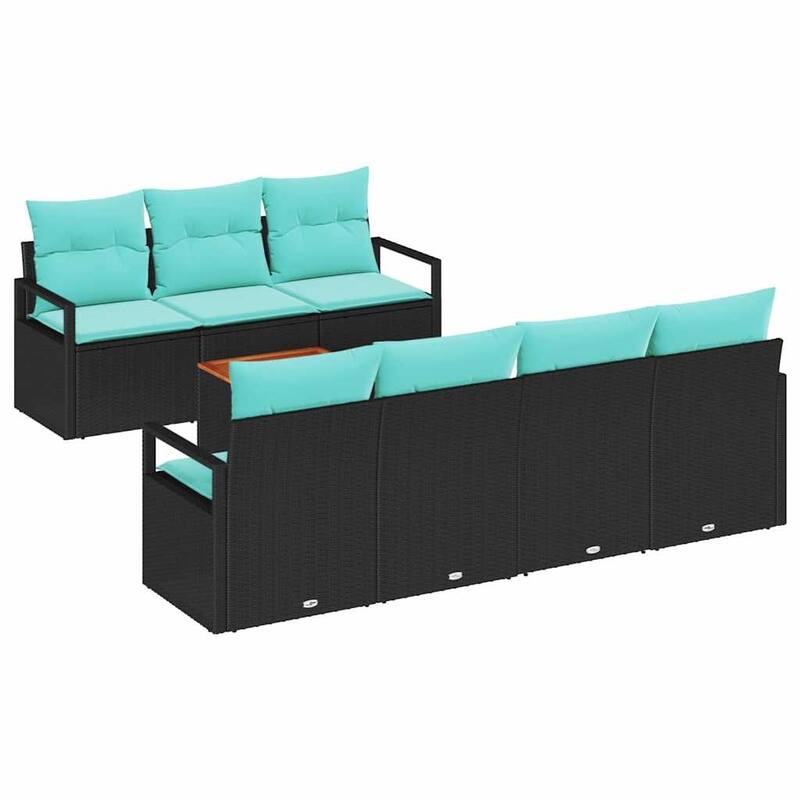 vidaXL 8 Piece Garden Sofa Set with Cushions Black Poly Rattan Acacia - 90.6×24.4×27.2