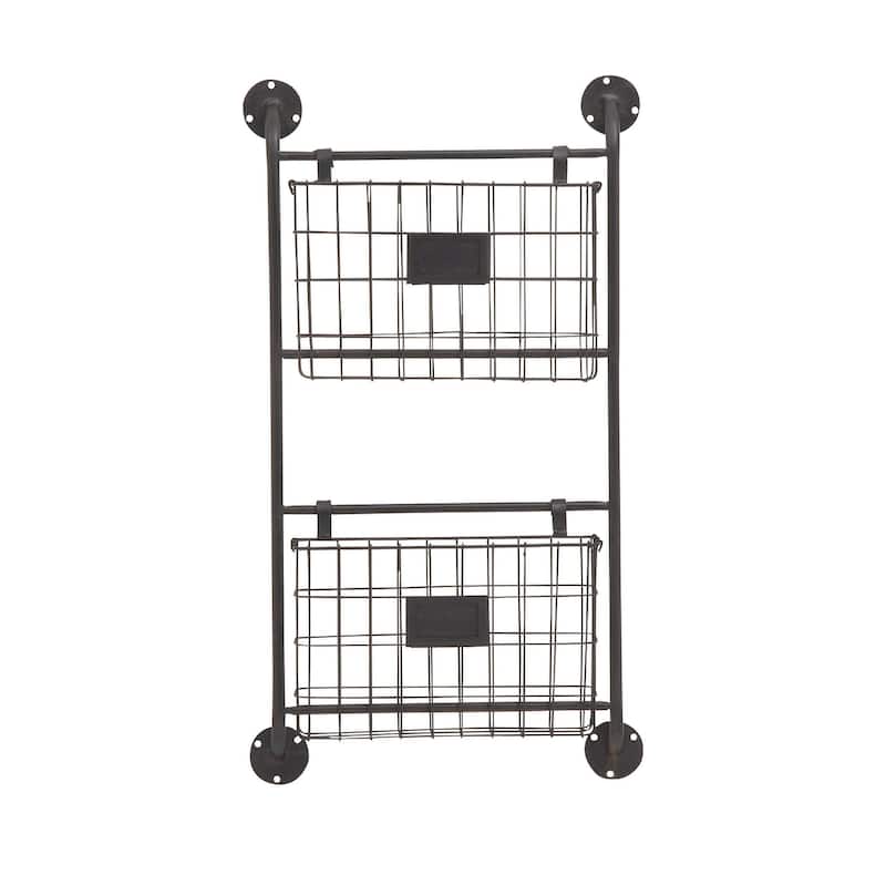 Metal Suspended Wire Basket 5 Slot Magazine Rack Holder with Label Slot - Black - Roche River Decor - Black - 16"W, 28"H