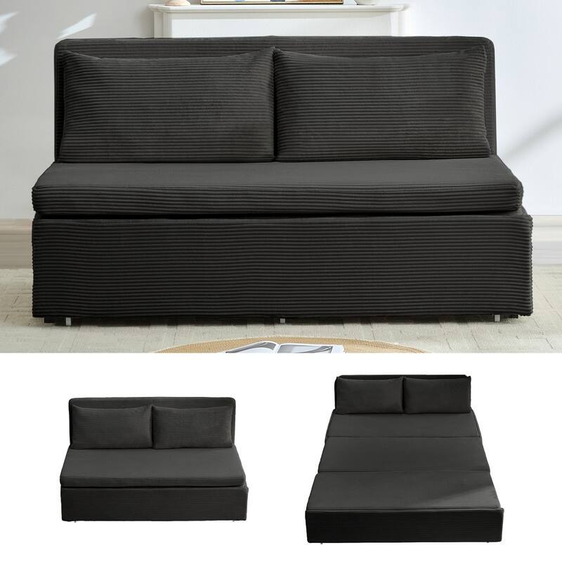 Mixoy Corduroy Fabric Queen Size/Twin Size Sofa Bed, 2-in-1 Modern Pull Out Sleeper Sofa Bed