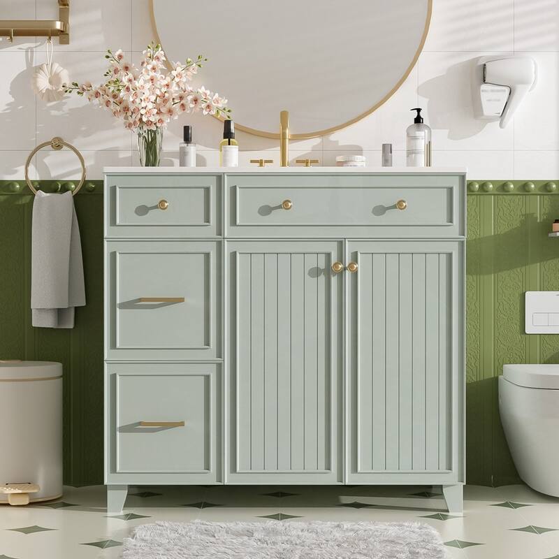 Bathroom Vanity with Ceramic Sink and Adjustable Shelves