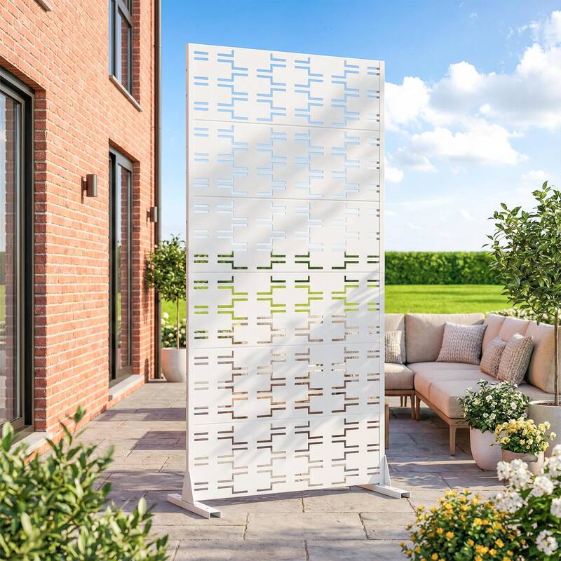 72" H×47"W Dovelina Black Outdoor Freestanding Metal Privacy Screen Decorative Garden Fence - White - 72"x35"