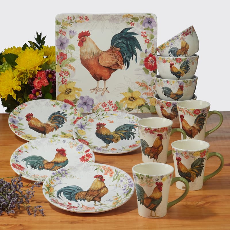 Certified International Floral Rooster Square Platter 12.5" - 12.5" x 12.5"