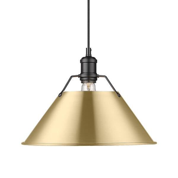 slide 2 of 2, Yep by Golden Lighting Orwell 1-light 14in Pendant in Matte Black and Brushed Champagne Brass shade