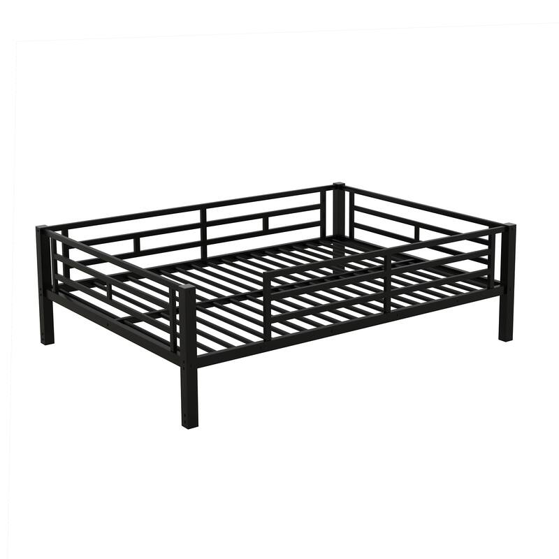 Full Size Convertible Metal Bunk Bed with 2 Drawers, Black