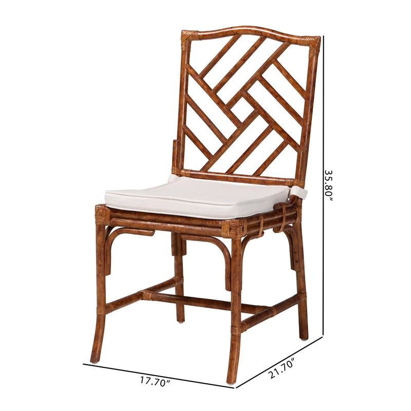 Rio Natural Rattan Dining Chair - Handwoven Wicker Accent Side Chair with Removable Cushion, for Dining Room or Accent Seating