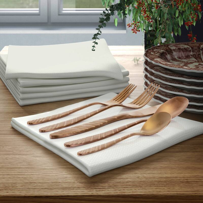 MegaChef La Vague 20 Piece Flatware Utensil Set, Stainless Steel Silverware Metal Service for 4 in Matte Rose Gold