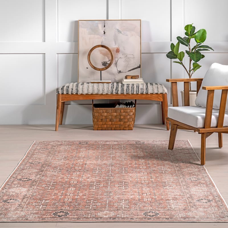 Nuloom Evalina SpinClean Traditional Cotton Machine Washable Area Rug