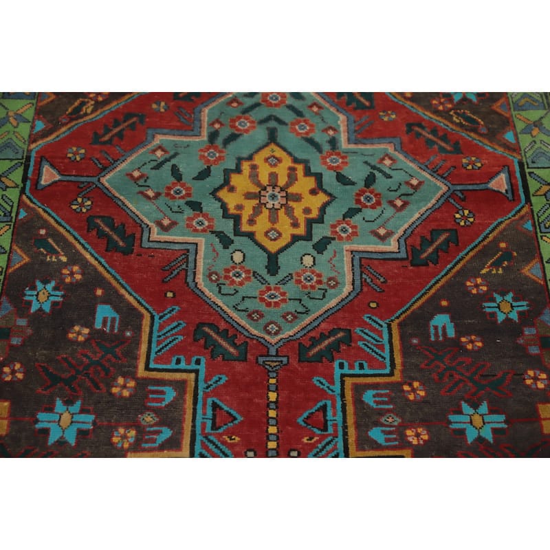 Hand Knotted Oriental 100% Wool Carpet Traditional Geometric Red Tabriz Runner Rug - 13' 11'' X 4' 1''