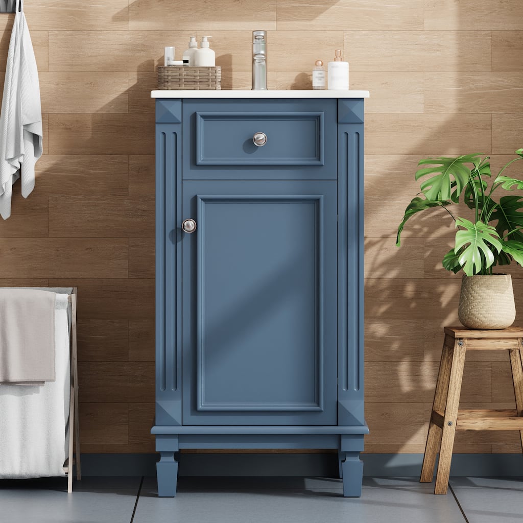 18-inch Bathroom Vanity with Ceramic Sink, Freestanding Single Vanity Set with Soft Closing Door, Adjustable Shelf