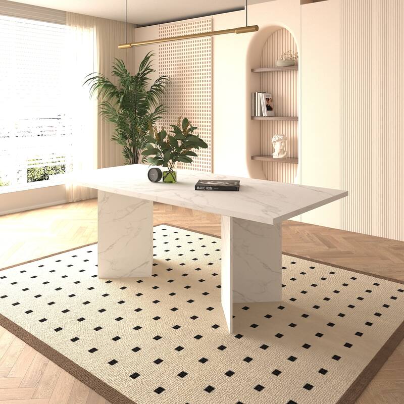 Extendable Dining Table, Wooden Kitchen Table with V-Shaped Legs, Coffee Table with Silent Glide Rails