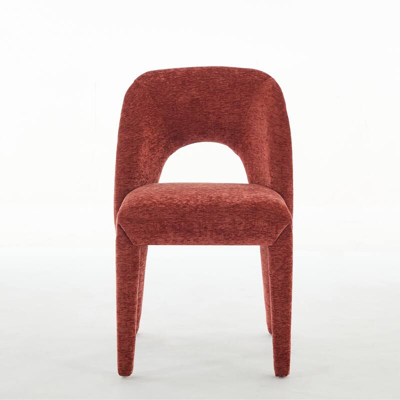 Chenille Dining Chair Set of 2, Armchair with Hollowed-Out Curved Backrest and Iron Chair Legs for Dining Room