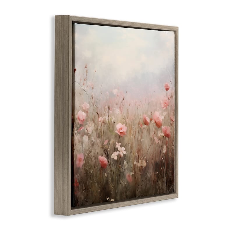 Stupell Blooming Pink Meadow Flowers Framed Floater Canvas Wall Art Design By Arlington Prints