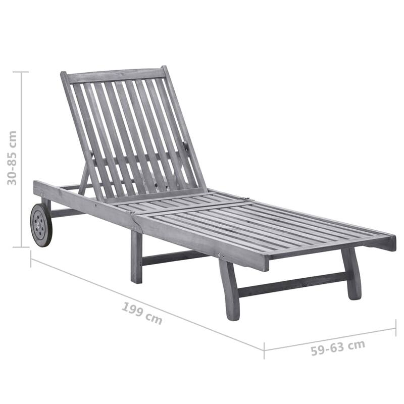 vidaXL Patio Lounge Chair Outdoor Sunbed Poolside Sunlounger Solid Wood Acacia - 78.3" x 23.2"/24.8" x 11.8"/24.4"/29.9"/33.5"