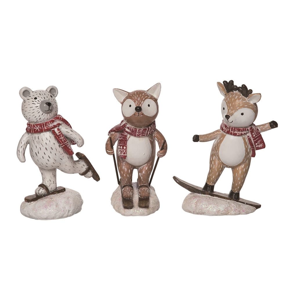 Transpac Resin Skiing Winter Critter Figurine Set of 3 Christmas Home Decorations